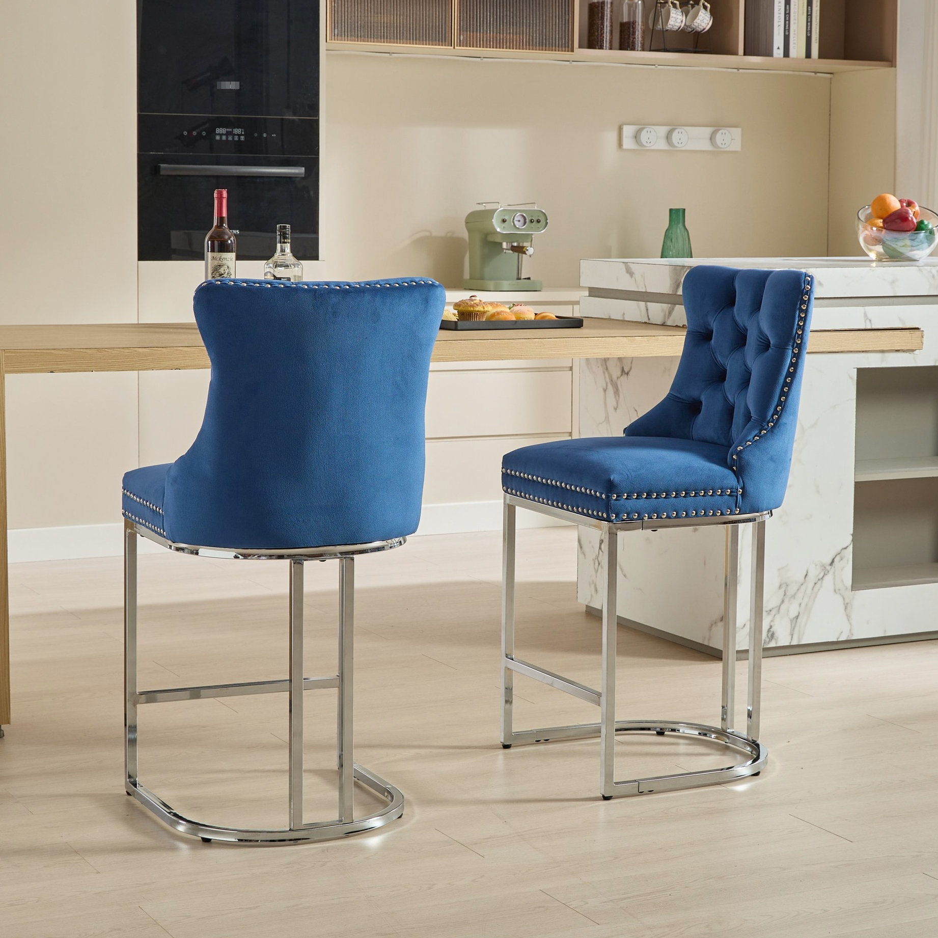 House of Hampton® Modern 25" Counter Height Bar Stools, Of 2, Velvet ...